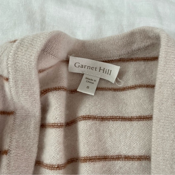 Garnet Hill SMALL 100% cashmere long stripe open cardigan sweater cream white - Picture 3 of 8
